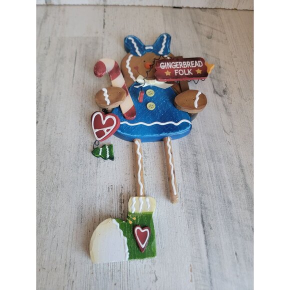 Gingerbread folk AS IS wooden heart tree xmas decor candy cane - Picture 1 of 8
